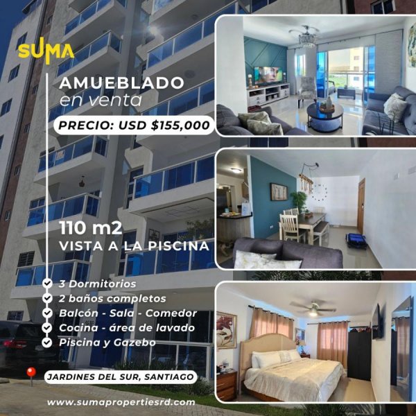 Vendo de oportunidad apartamento amueblado con vista a la piscina
